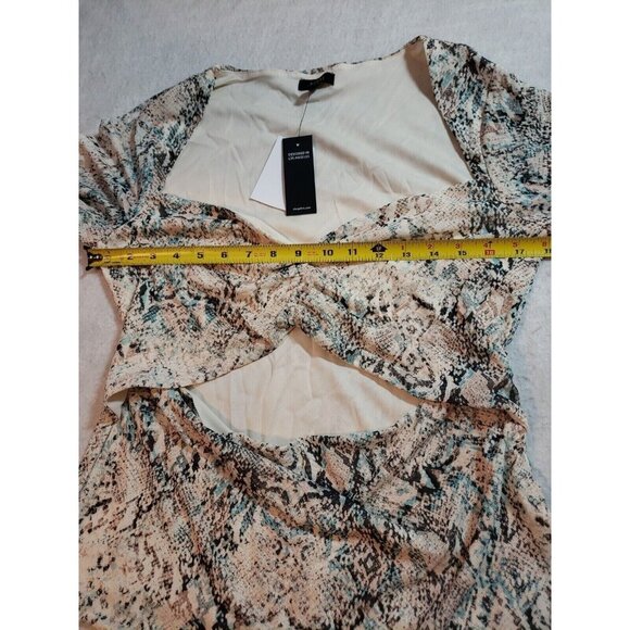 AFRM Neutral Aqua Snake Print Long Sleeve Cutout Bodysuit Size XL - Picture 9 of 16